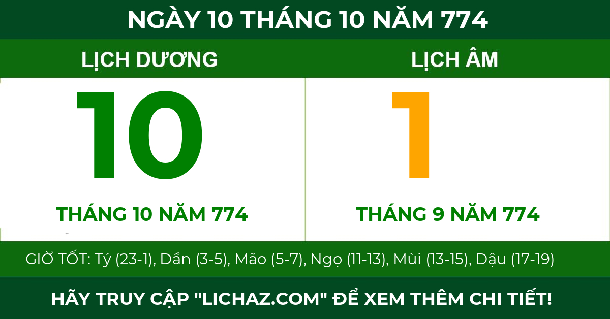 lịch âm ngày 10 tháng 10 năm 774