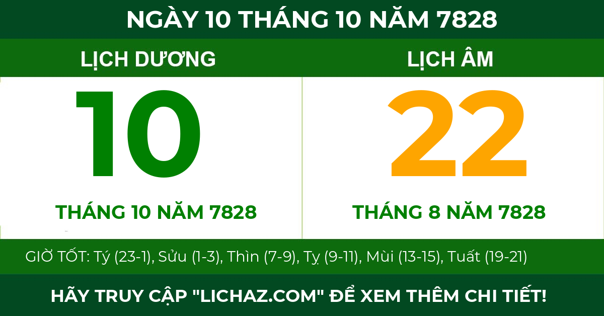 lịch âm ngày 10 tháng 10 năm 7828