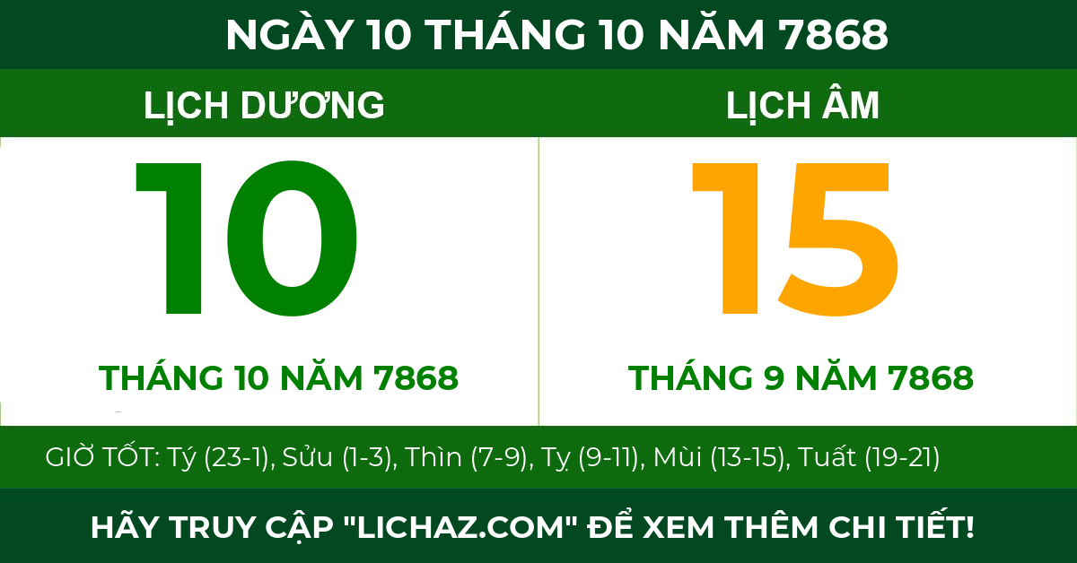 lịch âm ngày 10 tháng 10 năm 7868
