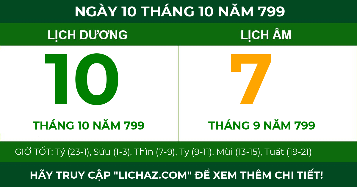 lịch âm ngày 10 tháng 10 năm 799