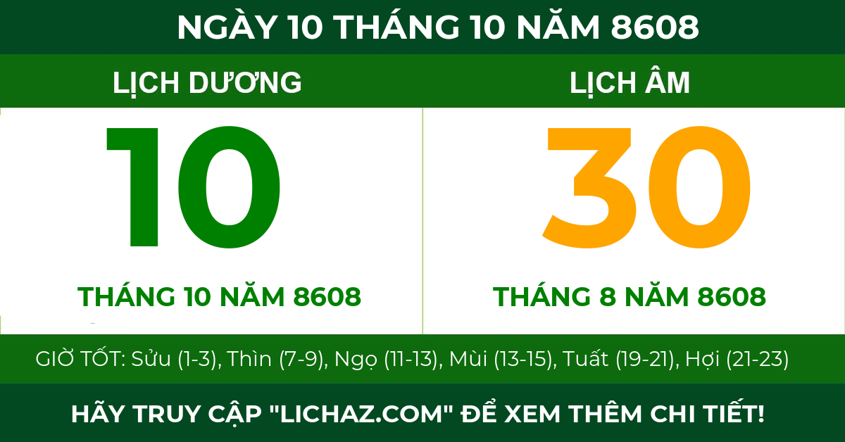 lịch âm ngày 10 tháng 10 năm 8608