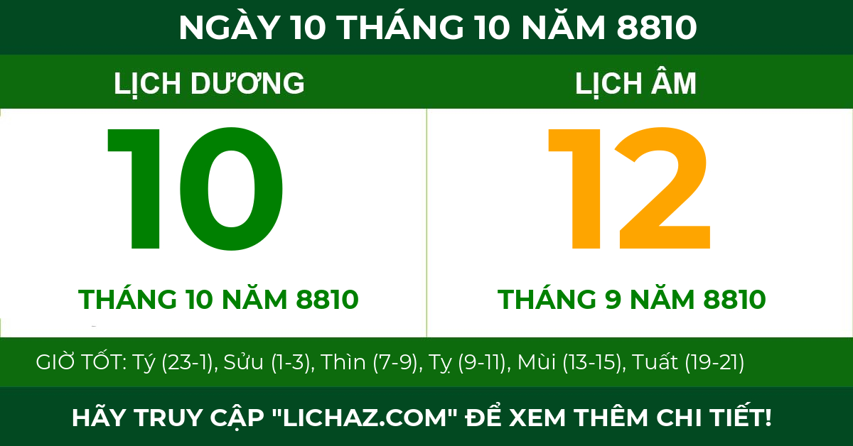 lịch âm ngày 10 tháng 10 năm 8810