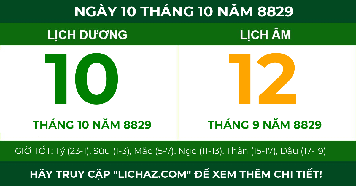 lịch âm ngày 10 tháng 10 năm 8829