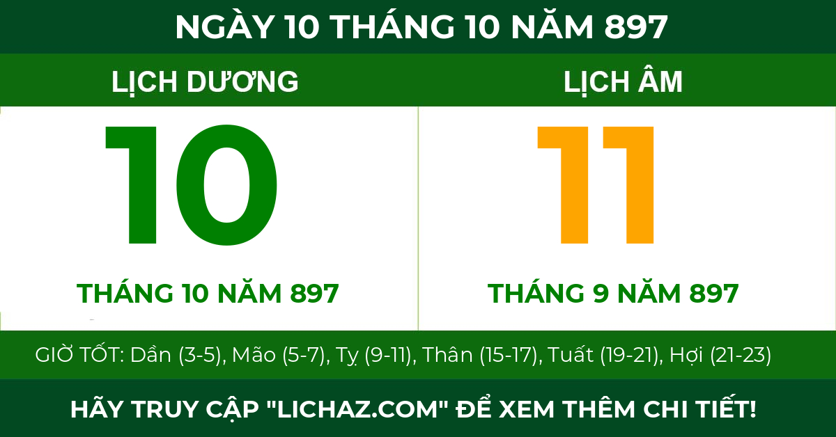lịch âm ngày 10 tháng 10 năm 897