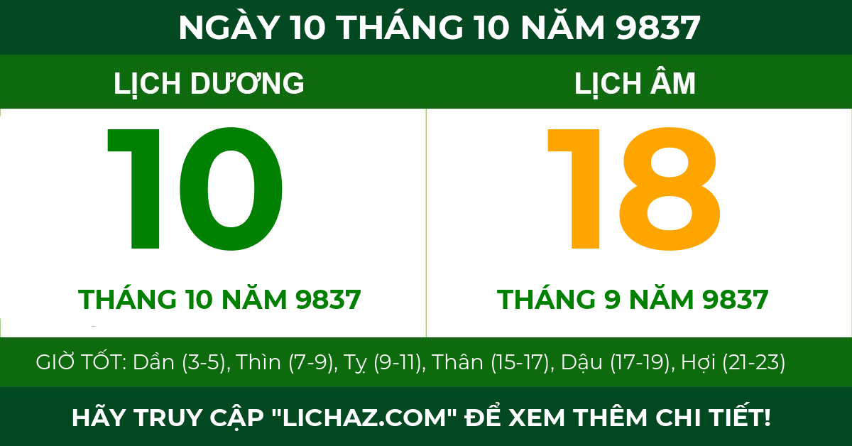 lịch âm ngày 10 tháng 10 năm 9837