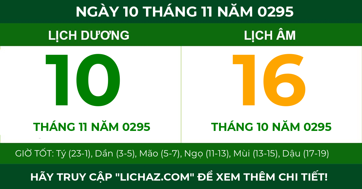 lịch âm ngày 10 tháng 11 năm 0295
