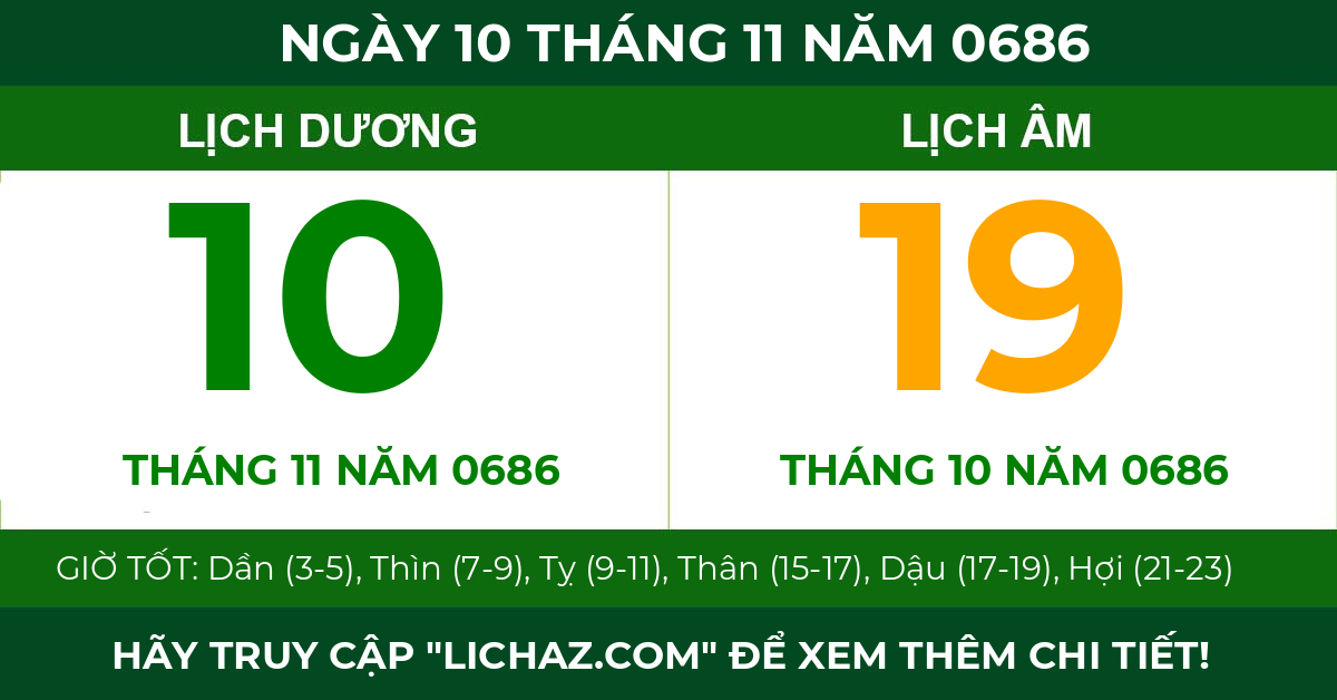 lịch âm ngày 10 tháng 11 năm 0686