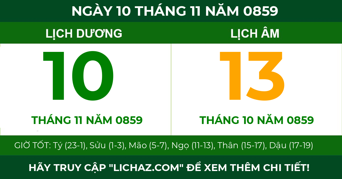 lịch âm ngày 10 tháng 11 năm 0859