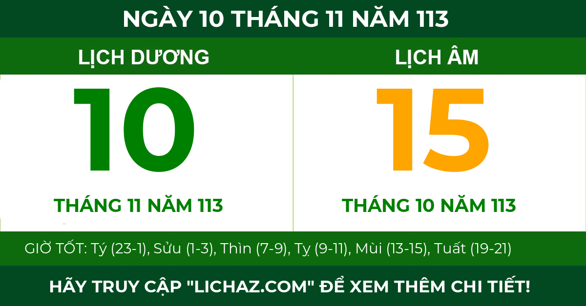 lịch âm ngày 10 tháng 11 năm 113