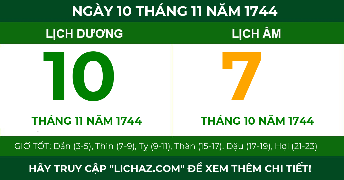 lịch âm ngày 10 tháng 11 năm 1744