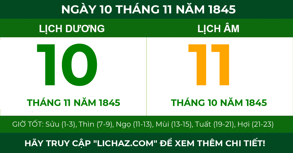lịch âm ngày 10 tháng 11 năm 1845