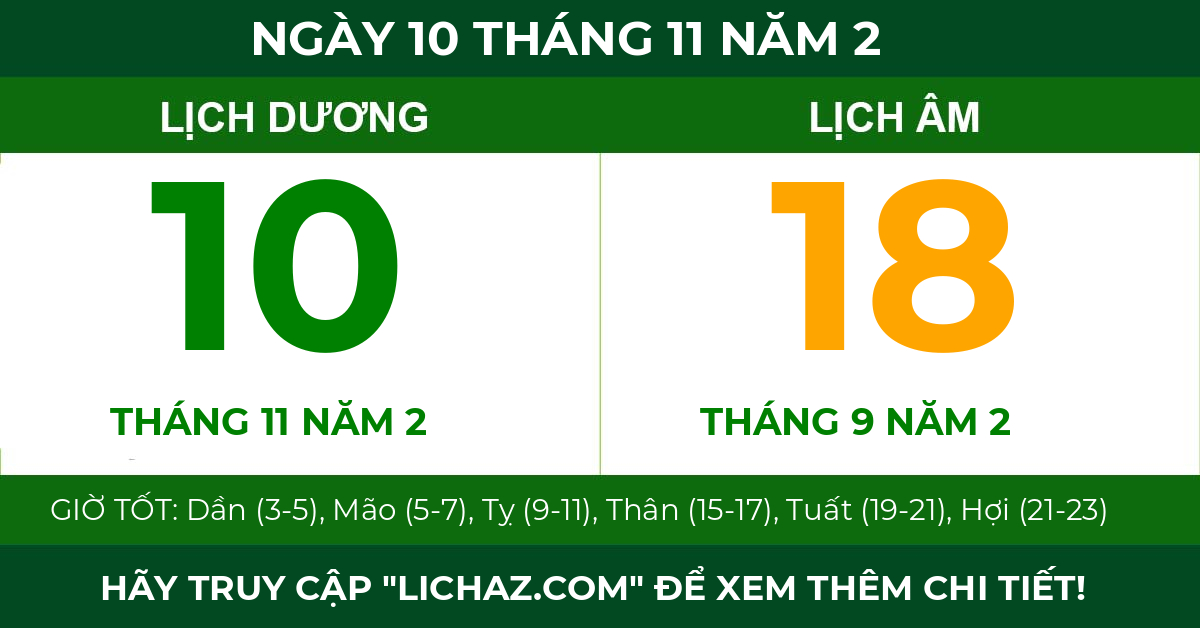 lịch âm ngày 10 tháng 11 năm 2