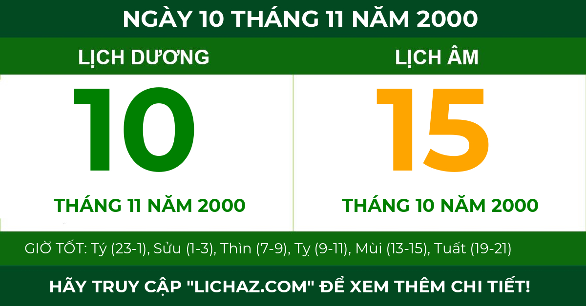 lịch âm ngày 10 tháng 11 năm 2000