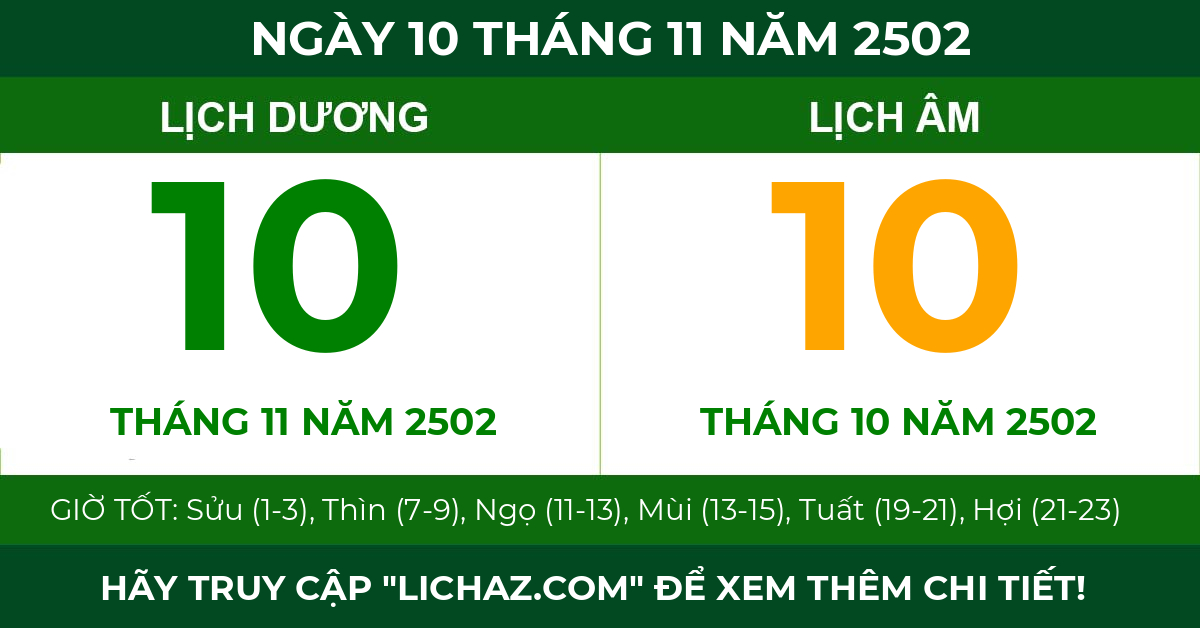 lịch âm ngày 10 tháng 11 năm 2502