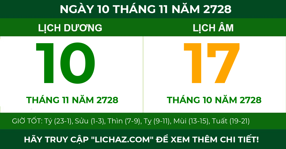 lịch âm ngày 10 tháng 11 năm 2728