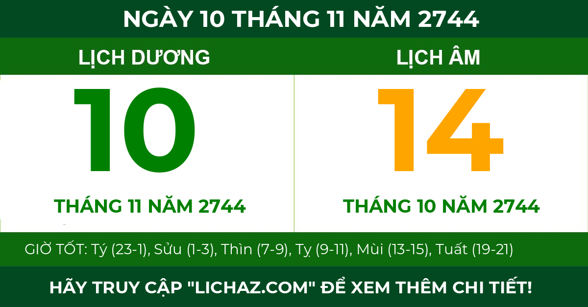 lịch âm ngày 10 tháng 11 năm 2744