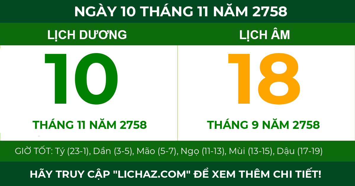 lịch âm ngày 10 tháng 11 năm 2758
