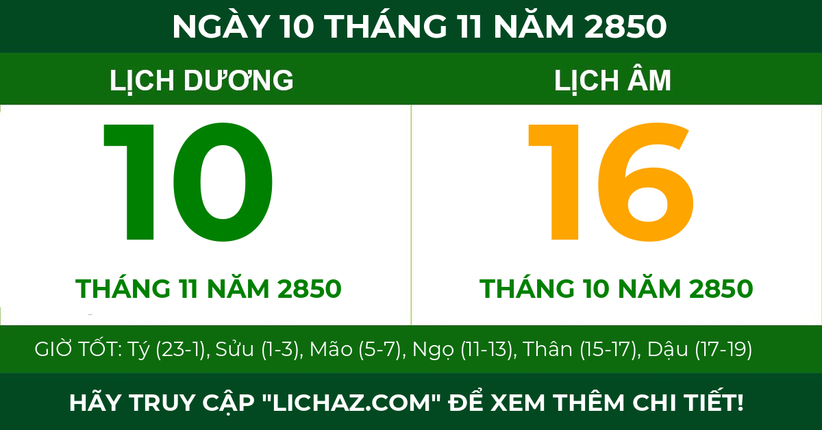 lịch âm ngày 10 tháng 11 năm 2850