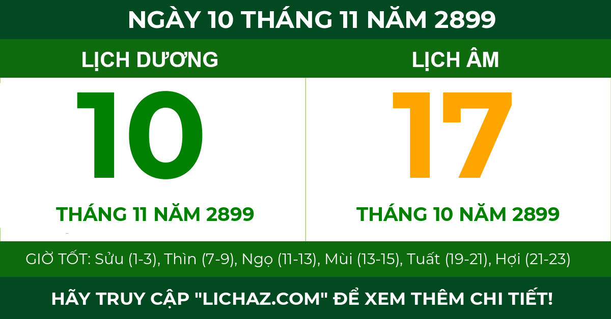 lịch âm ngày 10 tháng 11 năm 2899