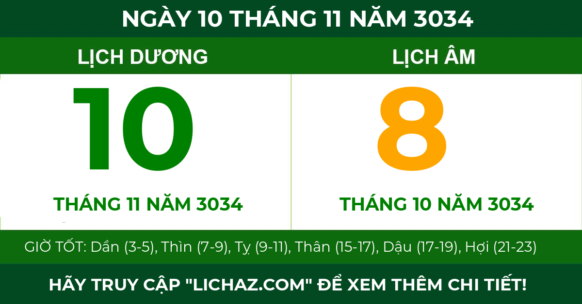 lịch âm ngày 10 tháng 11 năm 3034