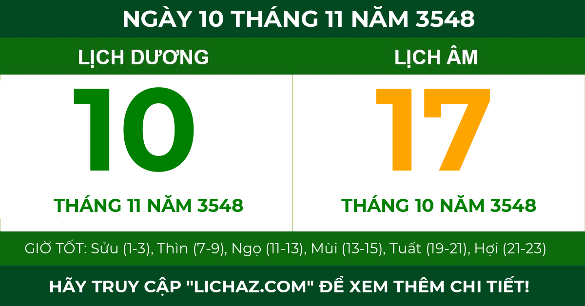 lịch âm ngày 10 tháng 11 năm 3548