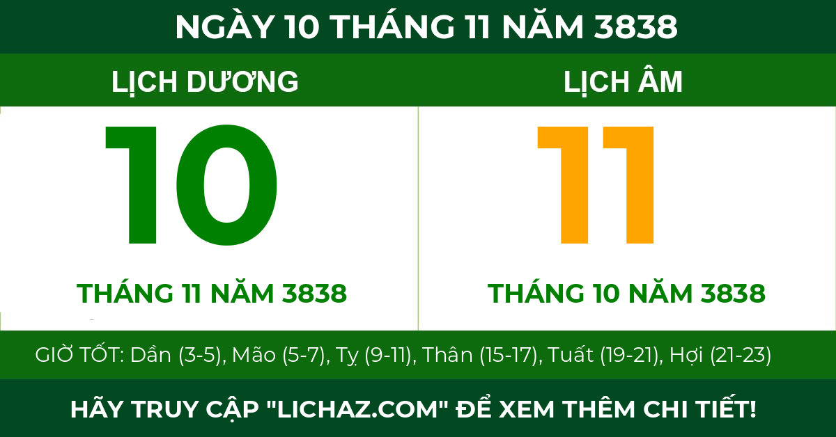 lịch âm ngày 10 tháng 11 năm 3838