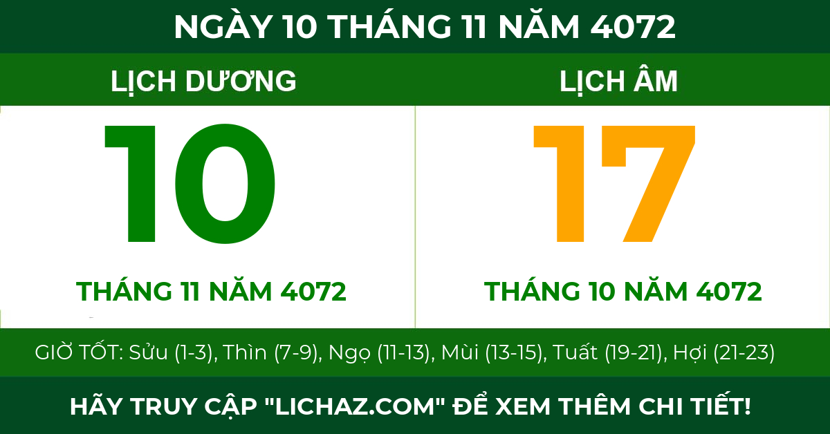lịch âm ngày 10 tháng 11 năm 4072
