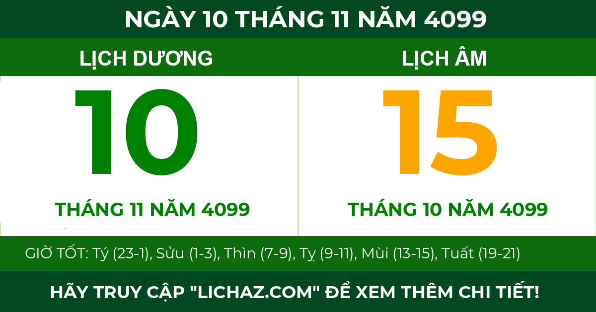 lịch âm ngày 10 tháng 11 năm 4099