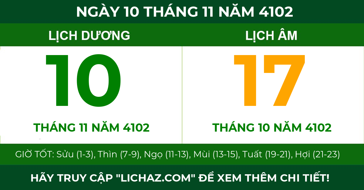 lịch âm ngày 10 tháng 11 năm 4102