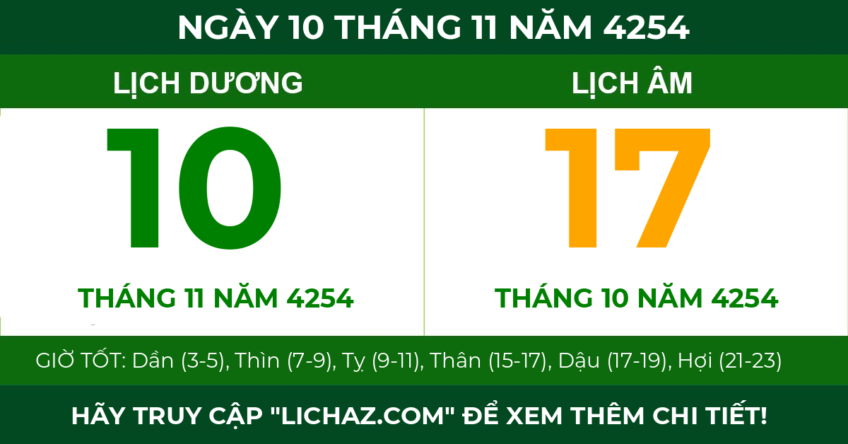 lịch âm ngày 10 tháng 11 năm 4254