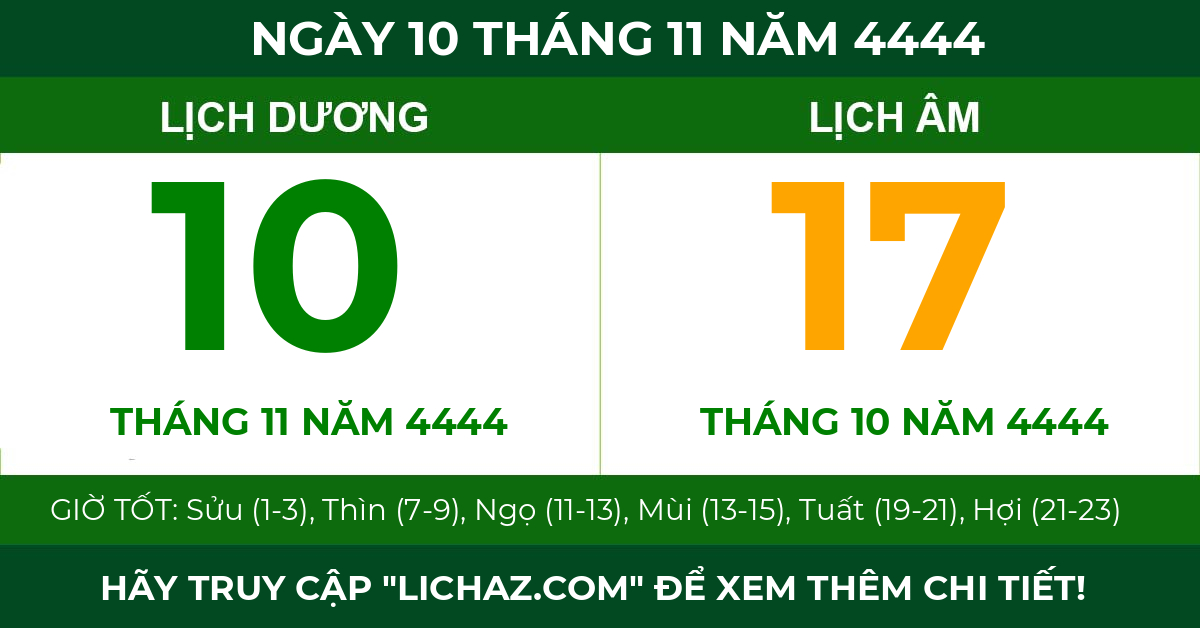 lịch âm ngày 10 tháng 11 năm 4444