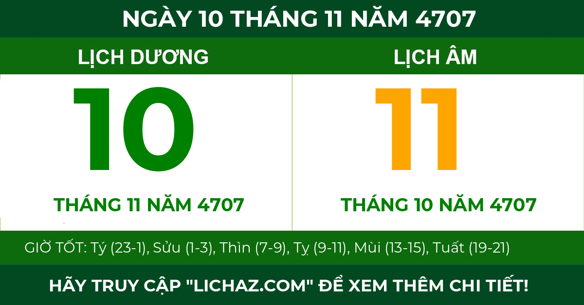 lịch âm ngày 10 tháng 11 năm 4707
