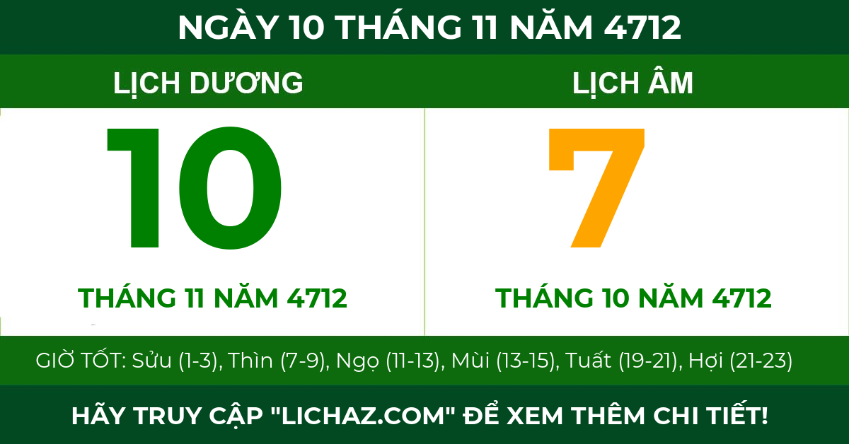 lịch âm ngày 10 tháng 11 năm 4712