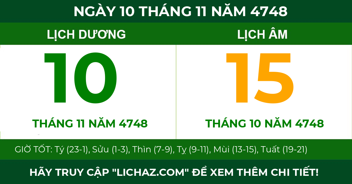 lịch âm ngày 10 tháng 11 năm 4748