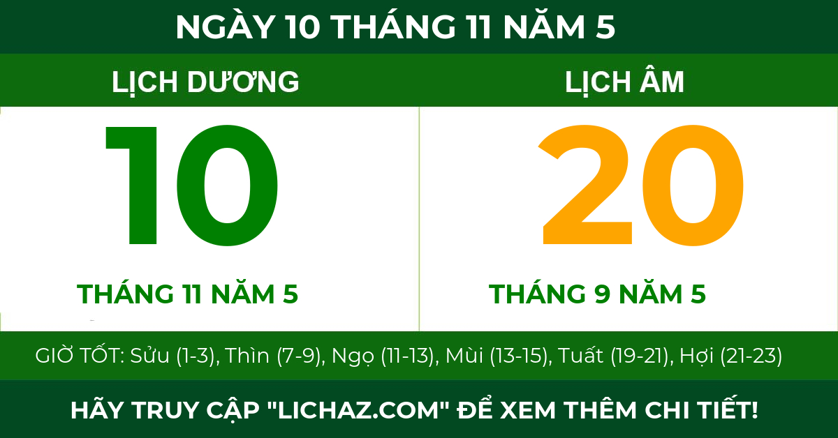 lịch âm ngày 10 tháng 11 năm 5