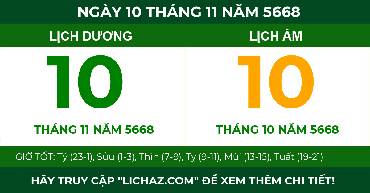 lịch âm ngày 10 tháng 11 năm 5668
