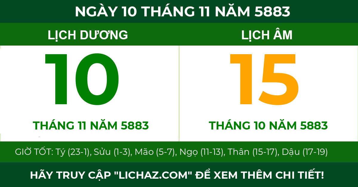 lịch âm ngày 10 tháng 11 năm 5883