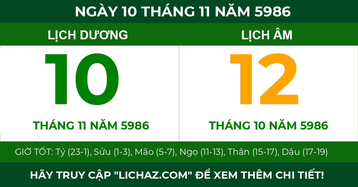 lịch âm ngày 10 tháng 11 năm 5986