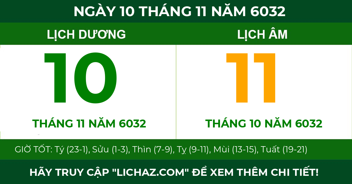 lịch âm ngày 10 tháng 11 năm 6032