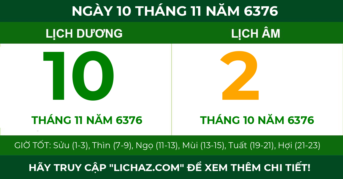 lịch âm ngày 10 tháng 11 năm 6376