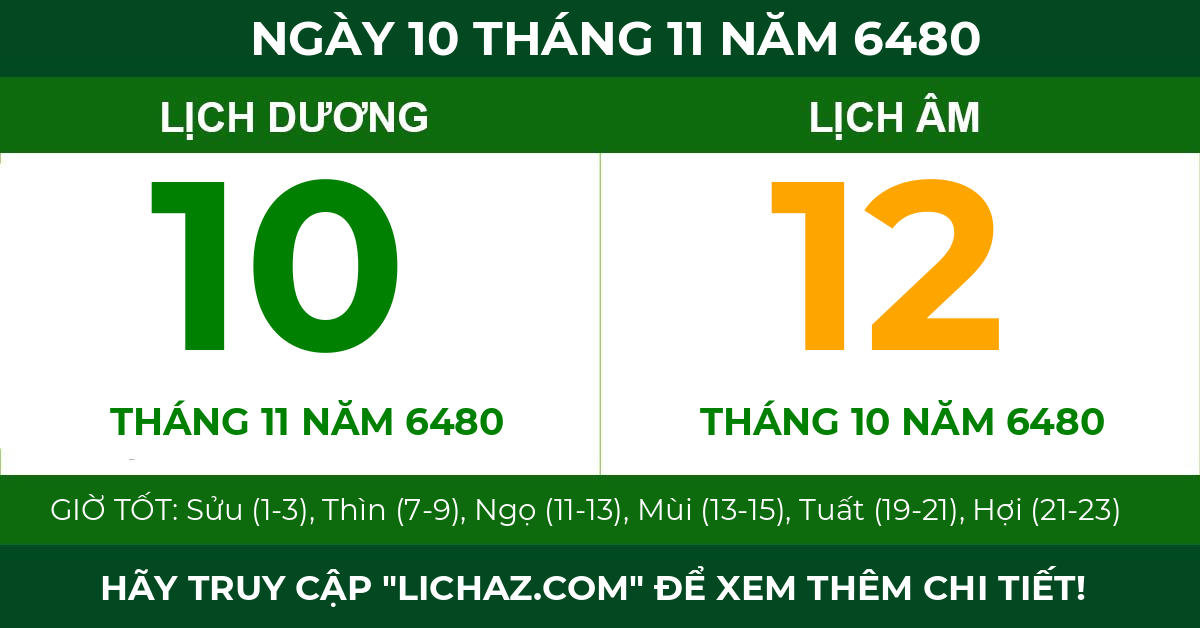lịch âm ngày 10 tháng 11 năm 6480