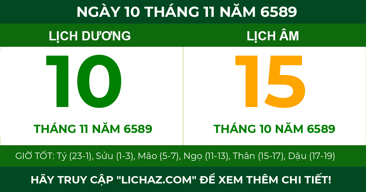 lịch âm ngày 10 tháng 11 năm 6589