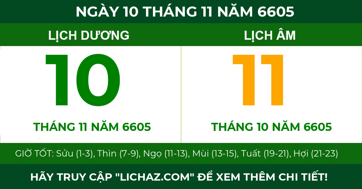 lịch âm ngày 10 tháng 11 năm 6605