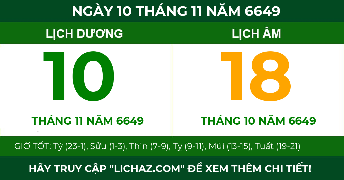 lịch âm ngày 10 tháng 11 năm 6649