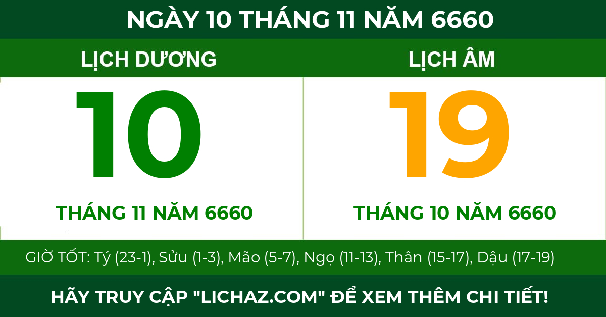 lịch âm ngày 10 tháng 11 năm 6660