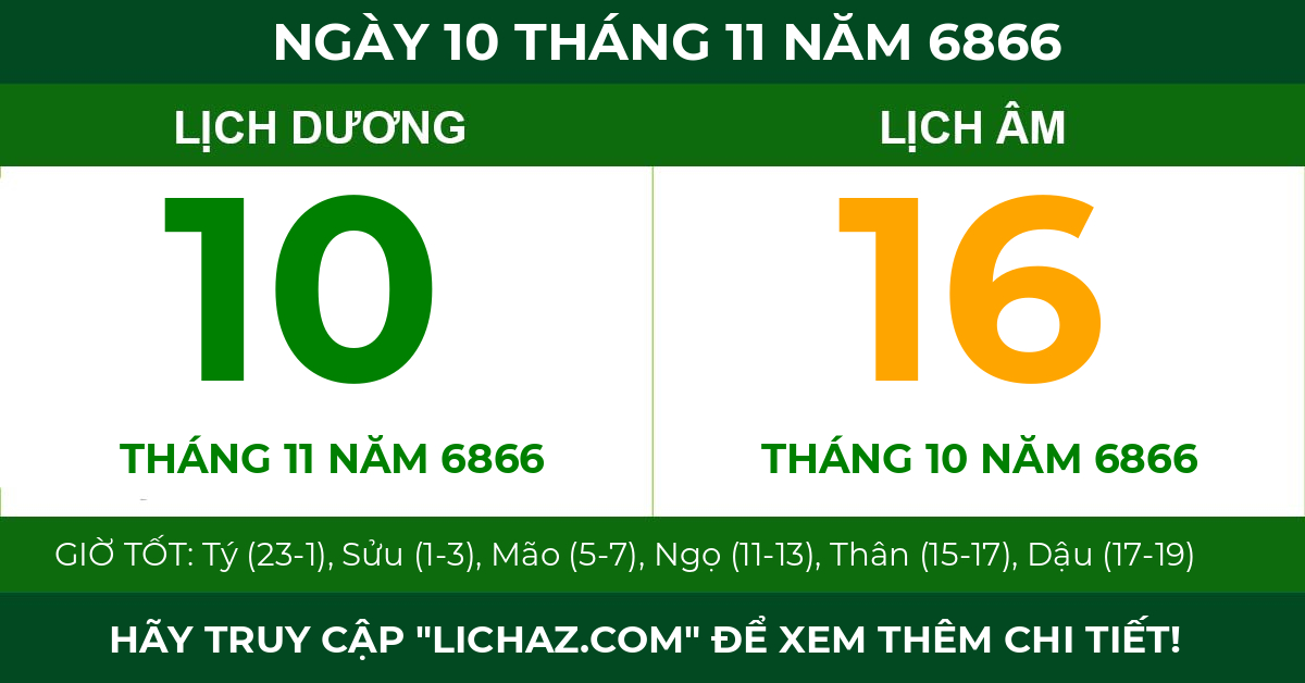 lịch âm ngày 10 tháng 11 năm 6866