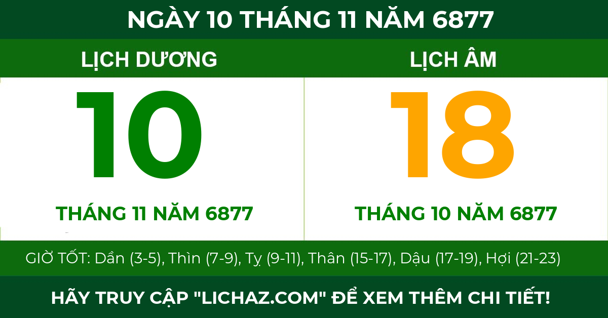 lịch âm ngày 10 tháng 11 năm 6877
