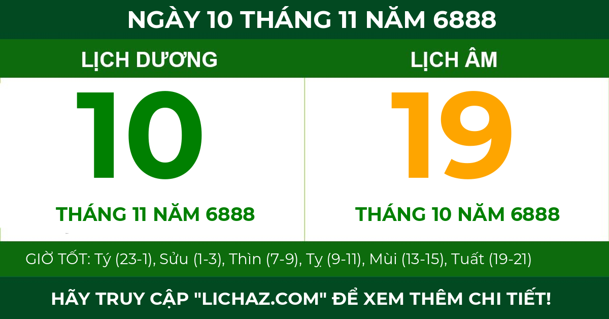 lịch âm ngày 10 tháng 11 năm 6888