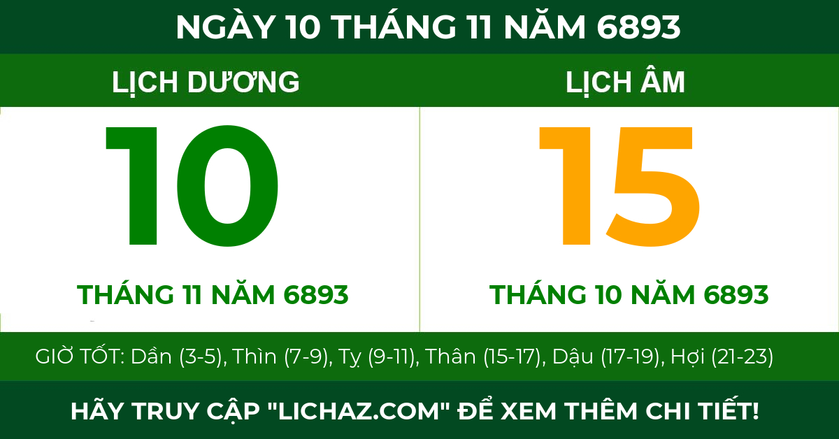 lịch âm ngày 10 tháng 11 năm 6893