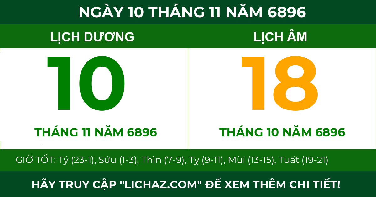 lịch âm ngày 10 tháng 11 năm 6896